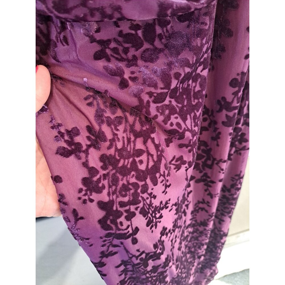 Y2K Purple Velvet Burnout Floral Dress Windsor Cowl Neckline Spaghetti Straps M - Picture 3 of 15